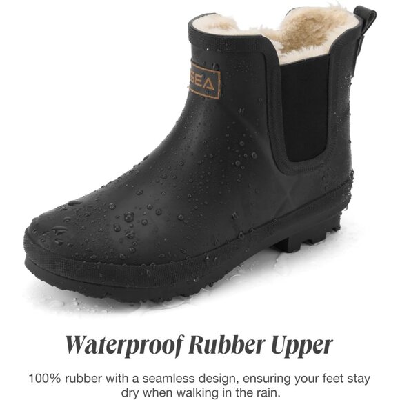 ⚡Women's Black Pull On Plush Rain Ankle Snow Boots Waterproof Chelsea Rubber - Picture 4 of 7